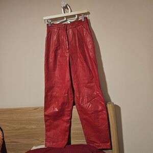 Red Leather High-Waisted Pants